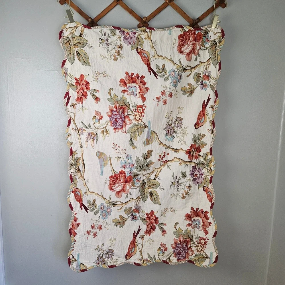 Waverly Charleston Chirp King Size Quilted Pillow Sham Ivory‎ Red Birds Floral